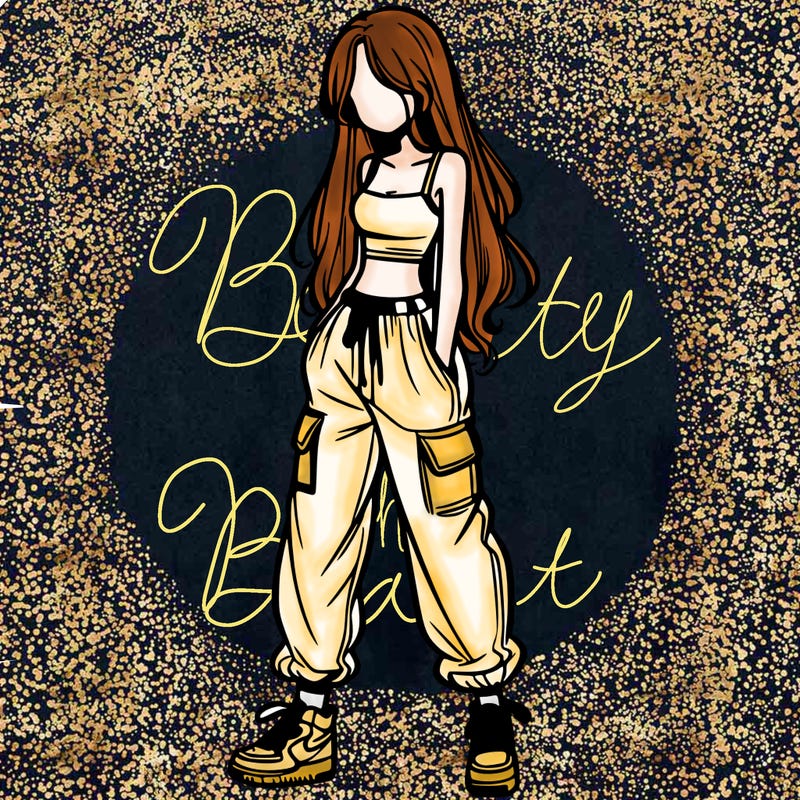 girl in baggy pants crop top and long hair