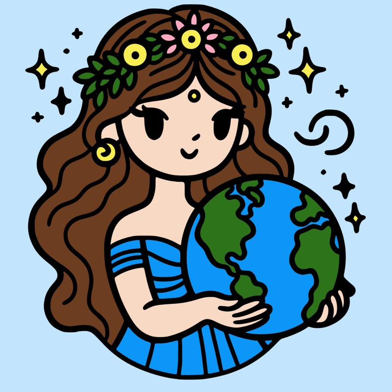 a goddess holding the earth in her hands