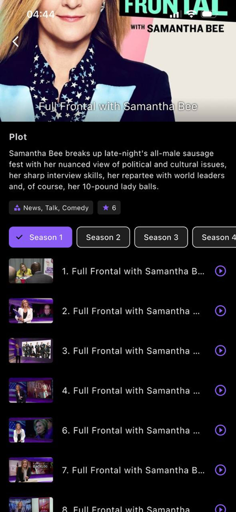 Yacine Tv: Buz Tv Score Iptv - Interfaz de la aplicación Yacine TV mostrando una lista de temporadas y episodios de una serie de televisión.