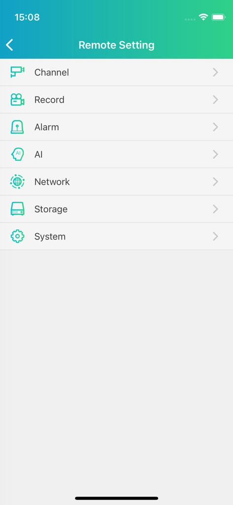 GVD Lumina - Remote setting screen of the GVD Lumina surveillance app showing configuration options