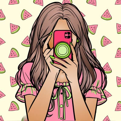 a realistic girl holding her phone taking pictures