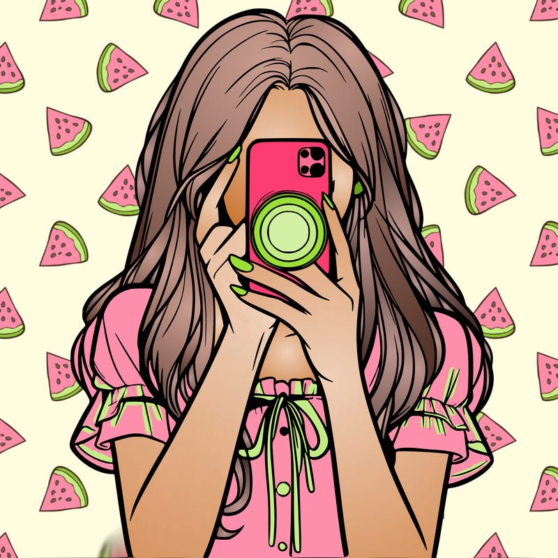 a realistic girl holding her phone taking pictures