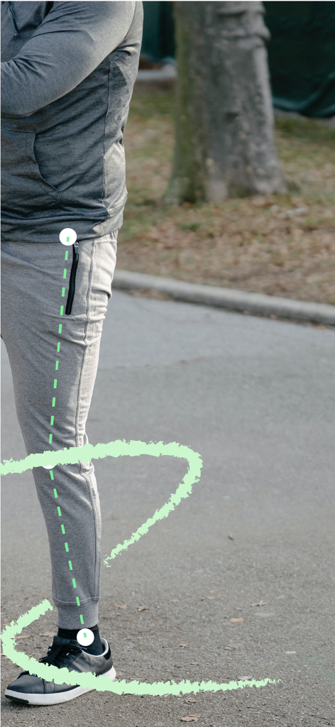 Yogger: Movement Analysis App - A person's leg with motion tracking markers for biomechanical analysis in the Yogger app