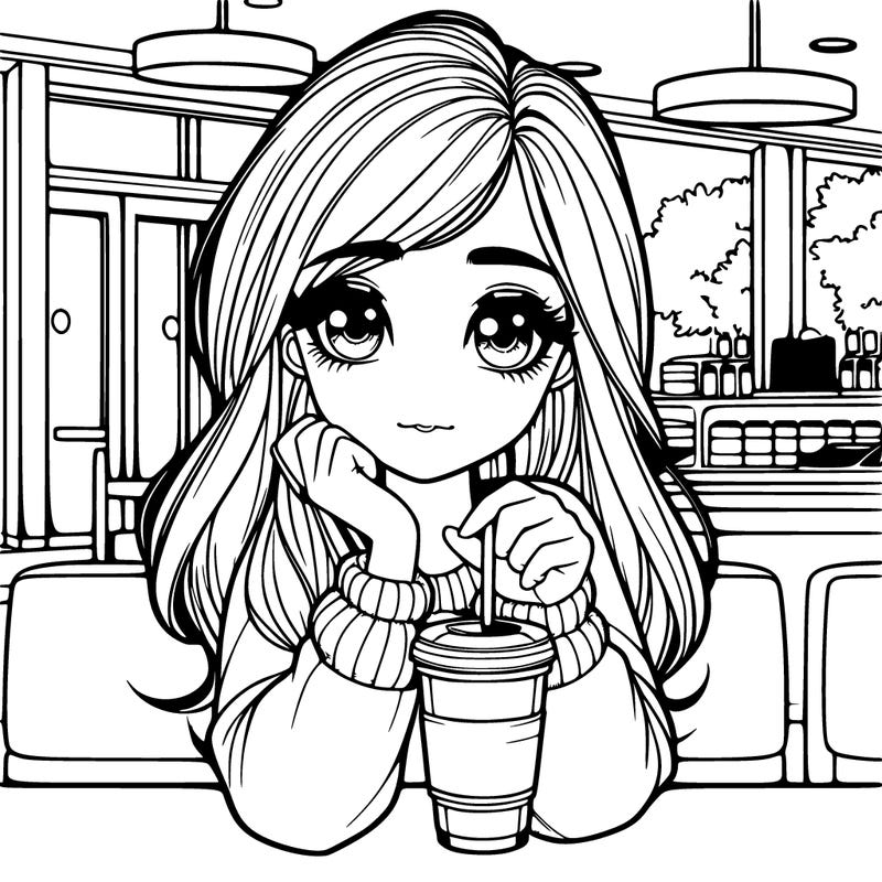 realistic girl drinking coffee from mcdonalds