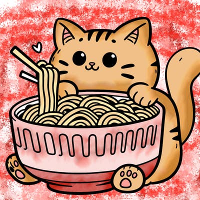 cat with ramen