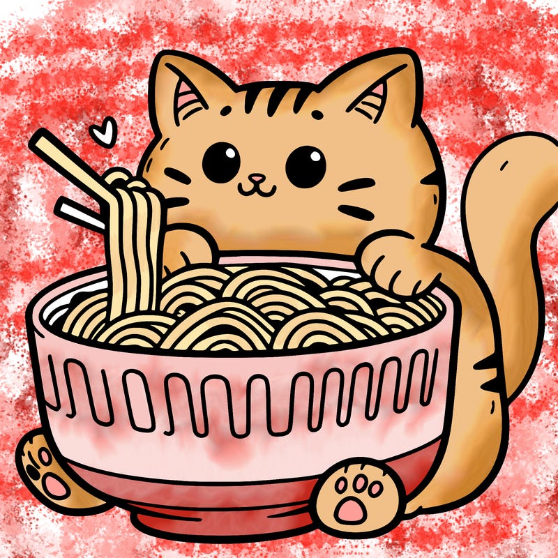 cat with ramen