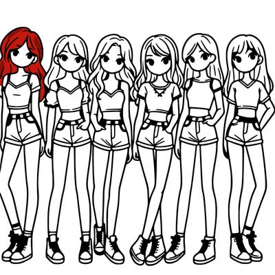 a group of girls wearing crop tops and shorts