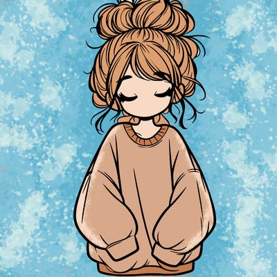 girl with baggy sweatshirt and messy bun