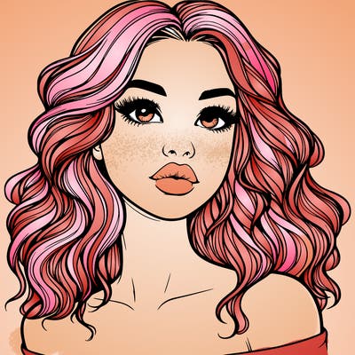 realistic girl with wavy hair and lips