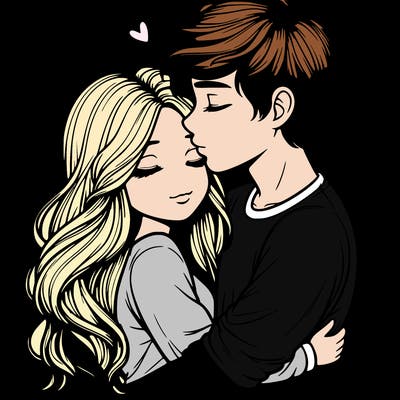 a realistic couple boy and girl hugging and kissing