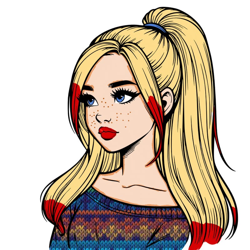 realistic girl with a high ponytail