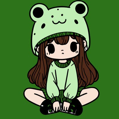 a girl wearing a frog hat and some frog socks