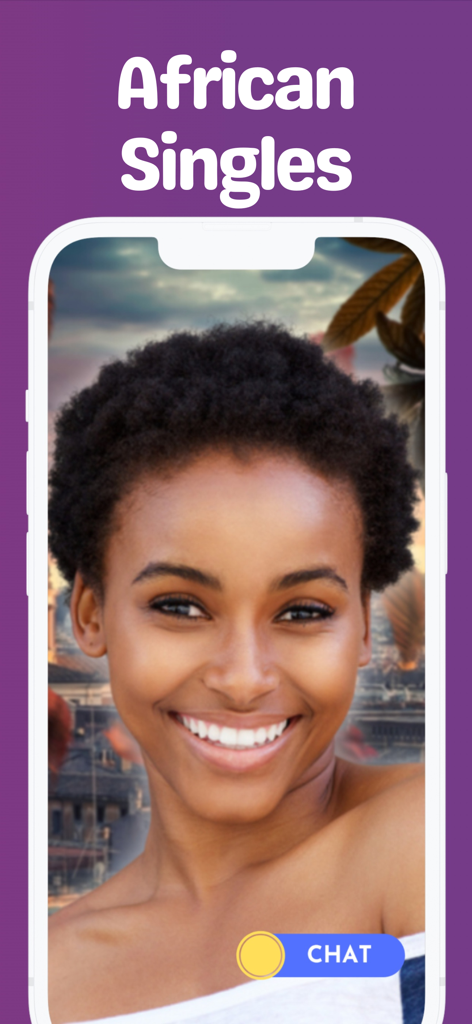 INTL - International Dating - A smiling woman on the African Singles screen of the INTL dating app.