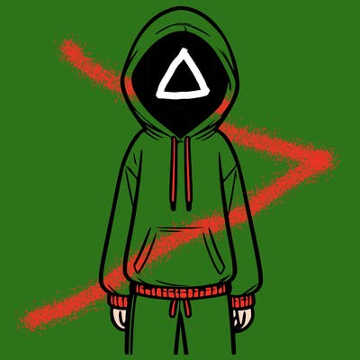 faceless girl in a tracksuit with a hood on and no hair