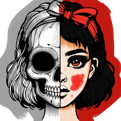 realistic girl with half skull mask