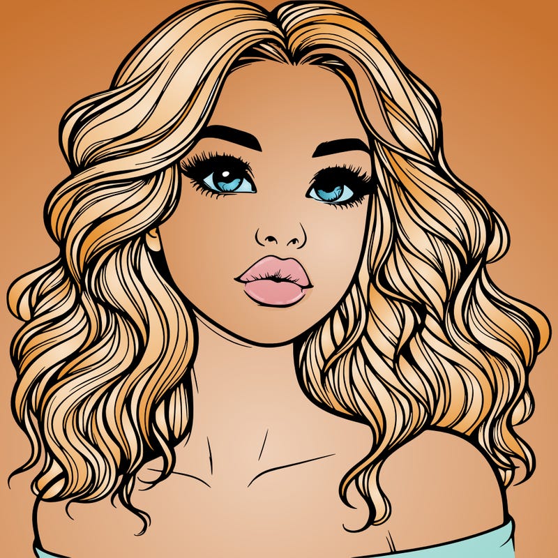 realistic girl with wavy hair and lips