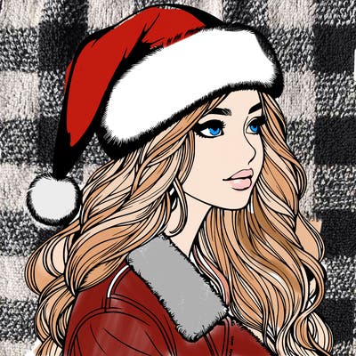 realistic girl in santa hat