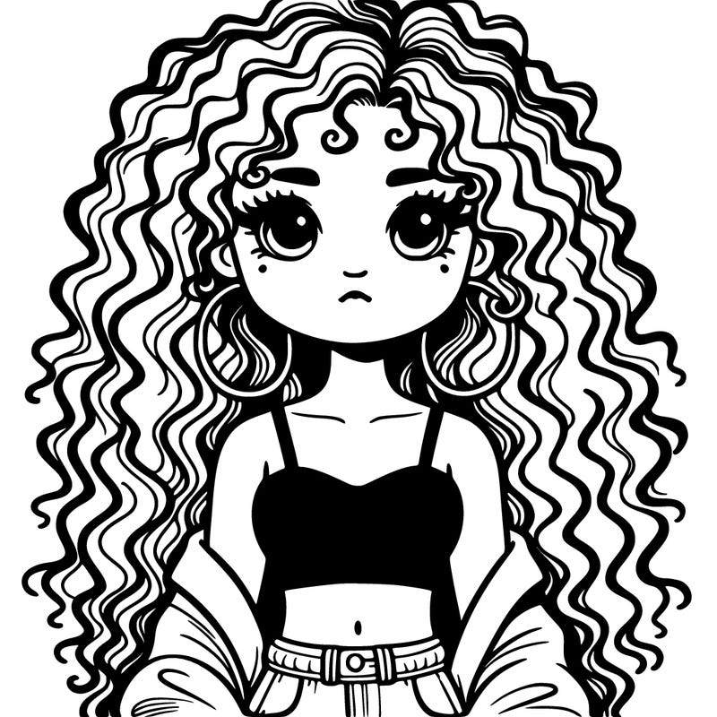 bad girl with crop top and long curly hair