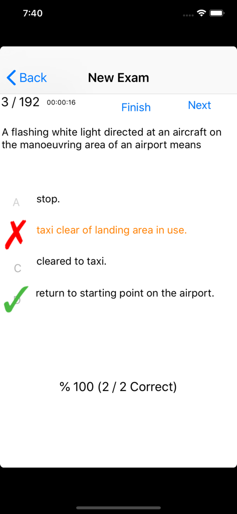 Canada Pre-Solo written exam - A multiple choice question on the Canada Pre-Solo written exam app with correct and incorrect answers marked