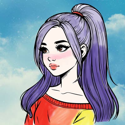 realistic girl with a high ponytail