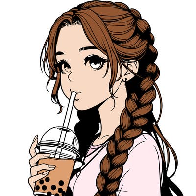 realistic girl with braided hair drinking boba