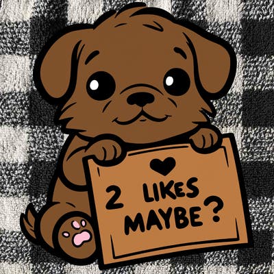 a puppy holding a sign that says 2 likes maybe?