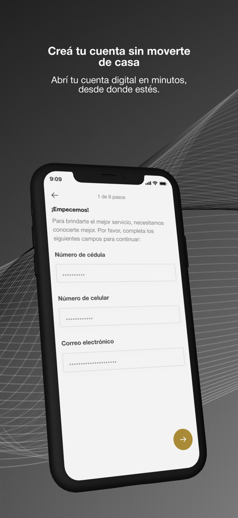 BNF Paraguay - BNFパラグアイアプリのデジタル口座登録フォームを表示するスマートフォンの画面