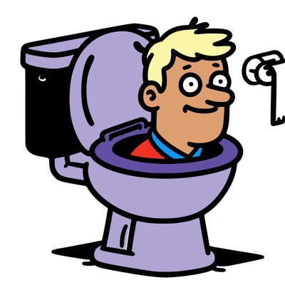man with head sticking out of a toilet