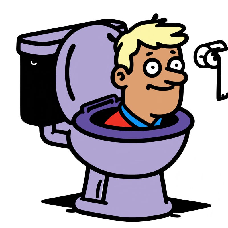man with head sticking out of a toilet
