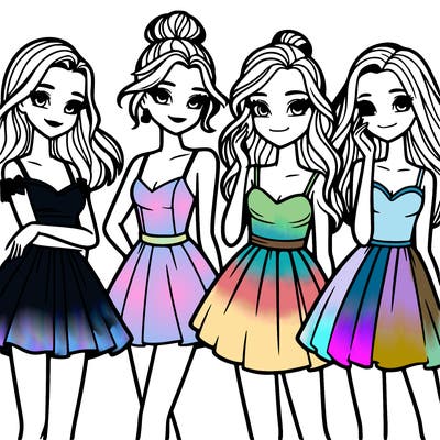 four beautiful teen girls in dresses