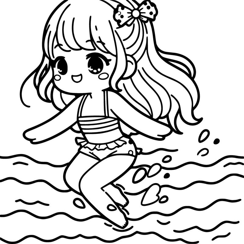 a cute girl swimming in the pool