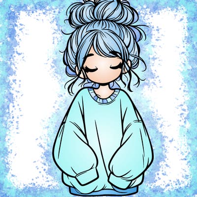 girl with baggy sweatshirt and messy bun