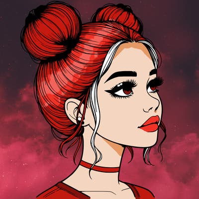 realistic girl with buns on the top of her head