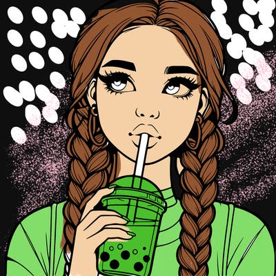 realistic girl with braided hair drinking boba