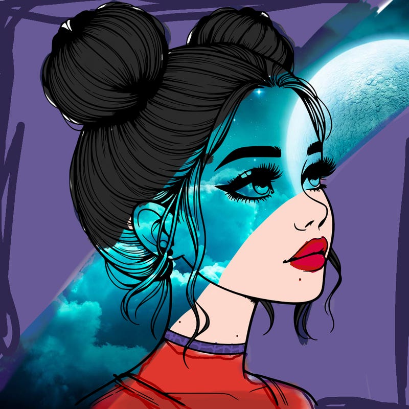 realistic girl with buns on the top of her head