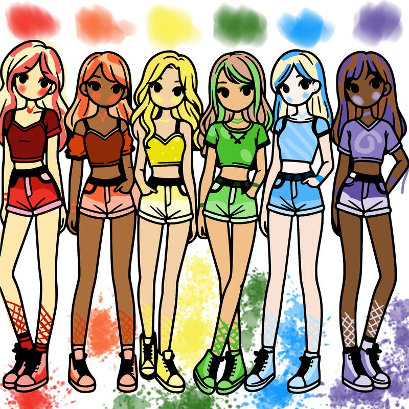 a group of girls wearing crop tops and shorts