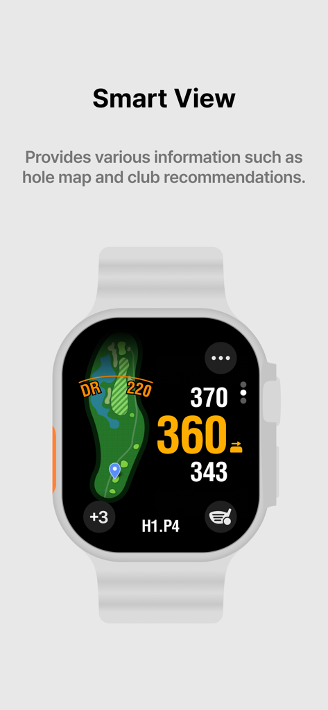 SmartCaddie - Golf GPS - SmartCaddie golf GPS app on Apple Watch showing the Smart View feature with hole map and club recommendations