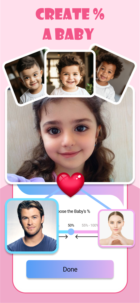 AI Baby Generator: Face Makerㅤ - App interface for generating a future baby face from parent photos