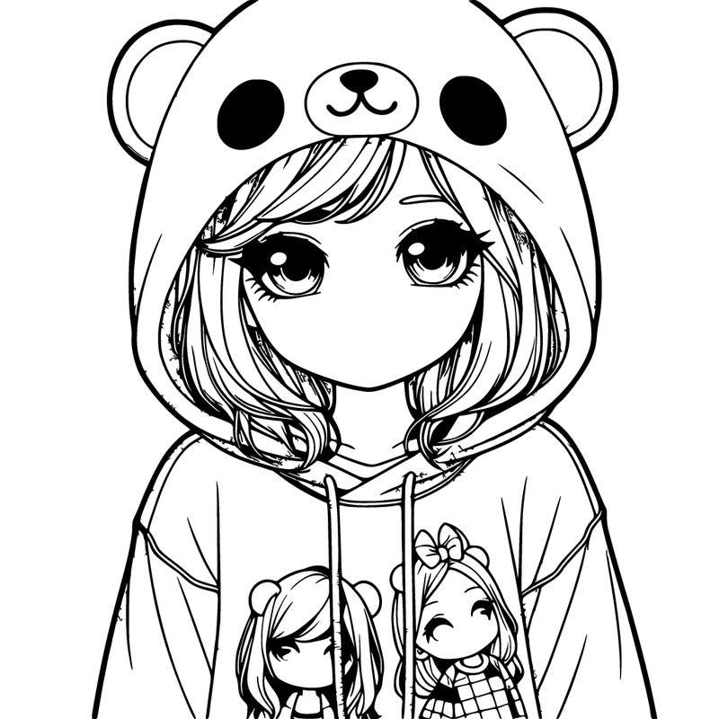 realistic girl in animal pjs hoodie with face