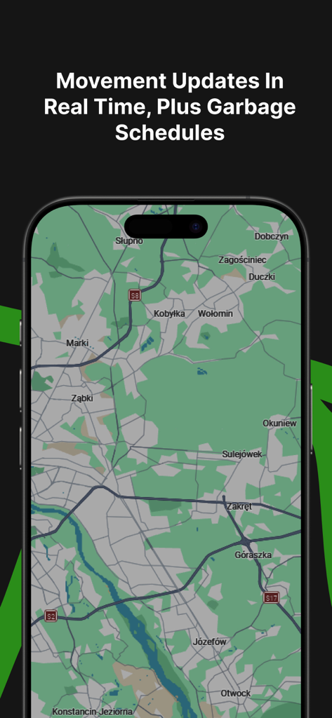 Maps 4u - Maps 4u app showing real time movement updates and collection schedules on a map
