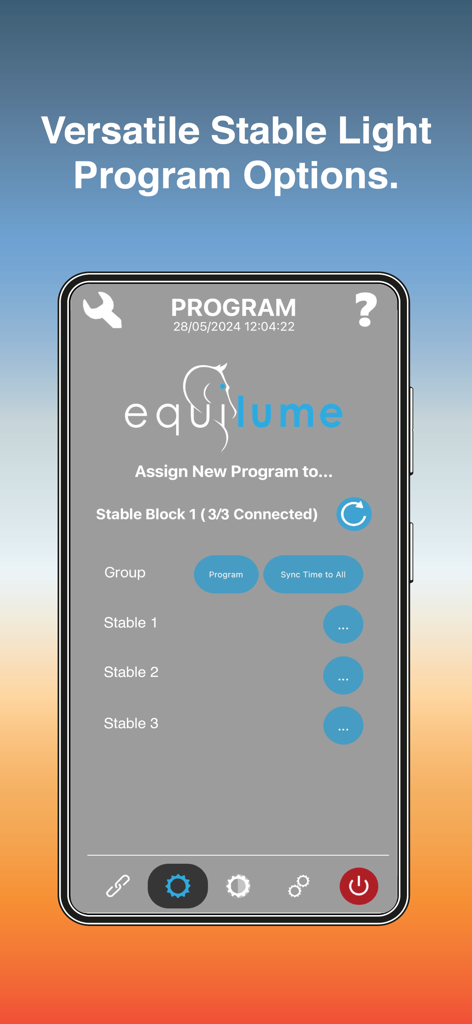 Equilume Stable Light - 馬の厩舎への照明プログラムの管理と割り当てのためのEquilumeアプリインターフェース