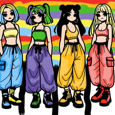 girls with crop top with baggy pants