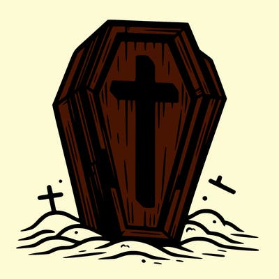 a coffin with a cross with a white back ground