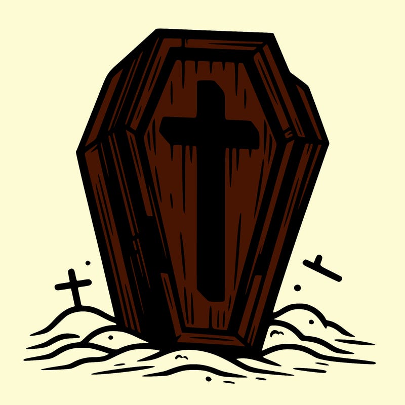 a coffin with a cross with a white back ground