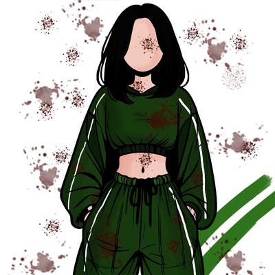 realistic girl faceless with baggy pants and a crop top