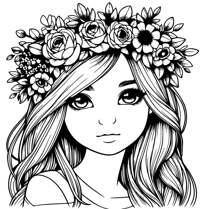 realistic girl with flowers crown