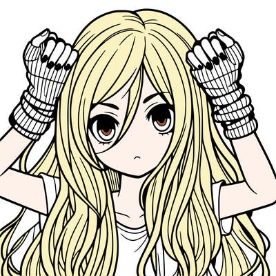 long haired girl with fingerless gloves