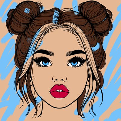 realistic girl with two buns on her hair and lips