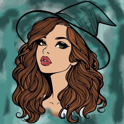 realistic witch girl with wavy hair and lips