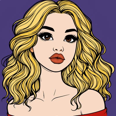 realistic girl with wavy hair and lips
